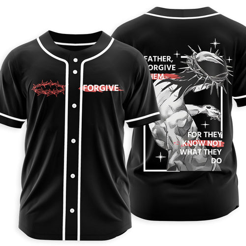 Father, Forgiven Them Christian Black Baseball Jersey